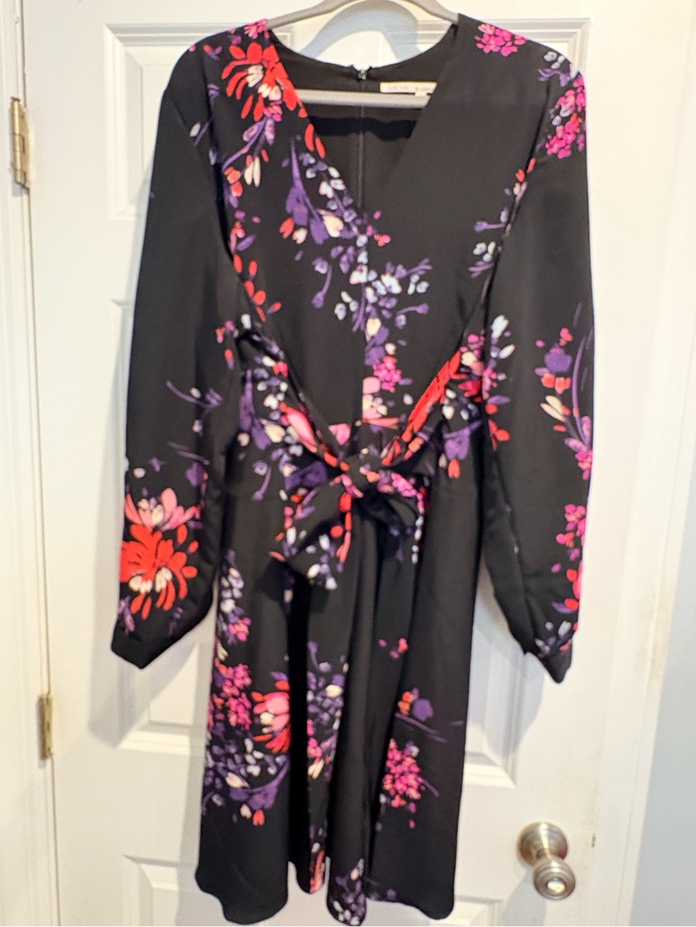 RACHEL Rachel Roy Floral Long-Sleeve Fully Lined Dress – Tie Waist – Size 14W